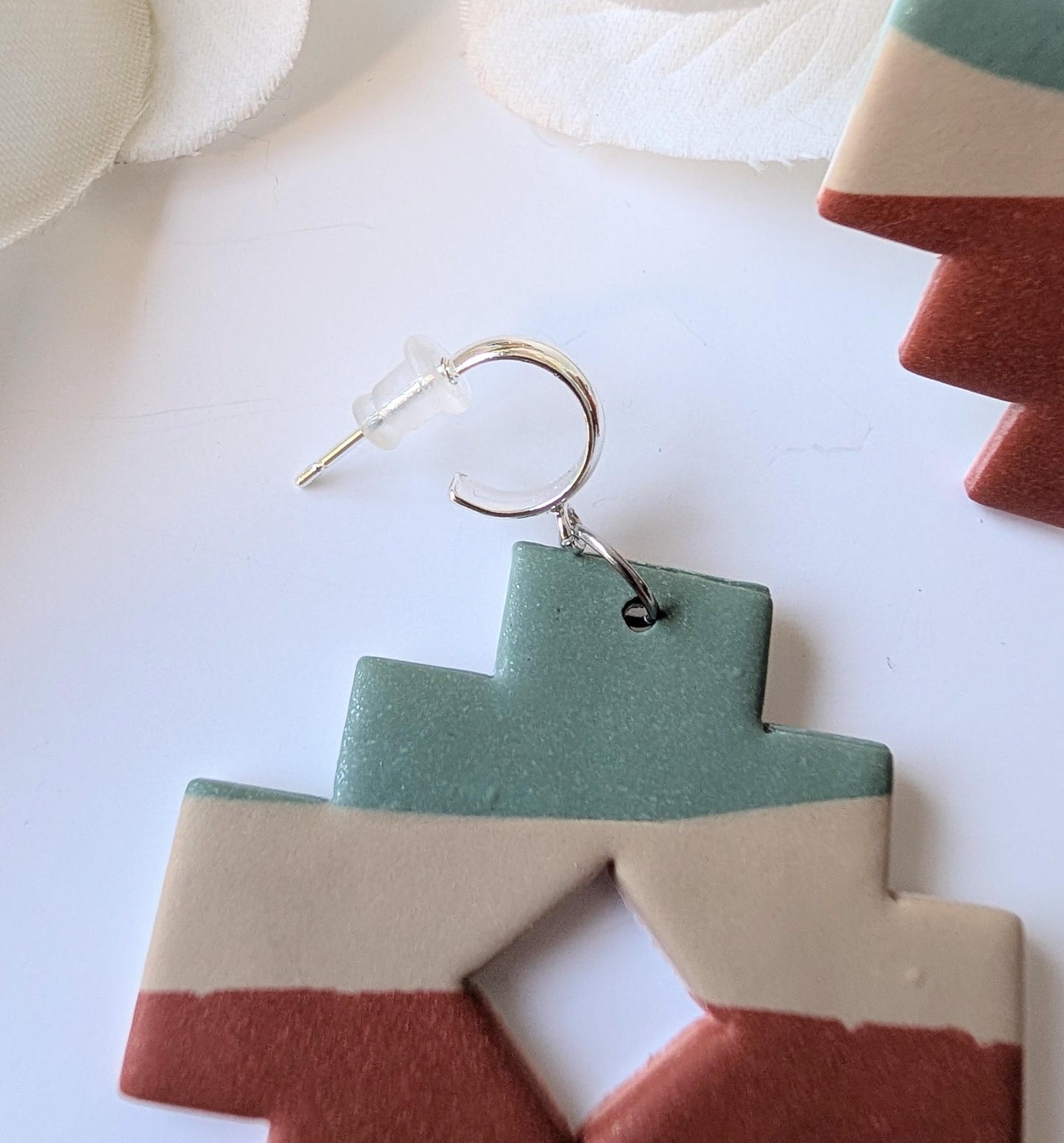 Tribal earrings ‘Sonora’ - Handmade - Tricolour Aztec ethnic crosses - Polymer clay & silver and 316 steel hoop earrings