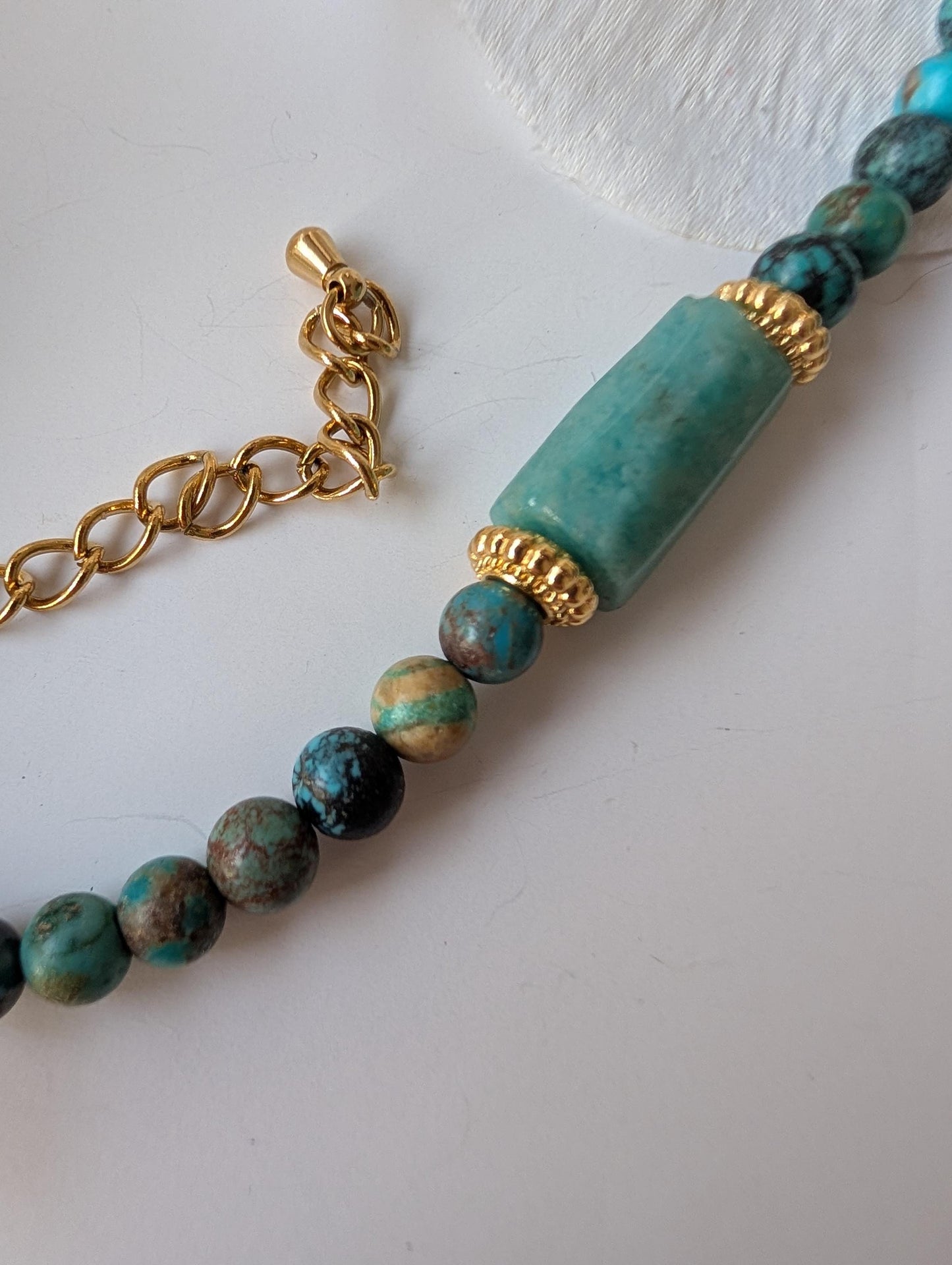 Ethnic bracelet – African turquoise & amazonite – Stainless steel and zamak – Approx. 17.5 cm wrist circumference – Hypoallergenic