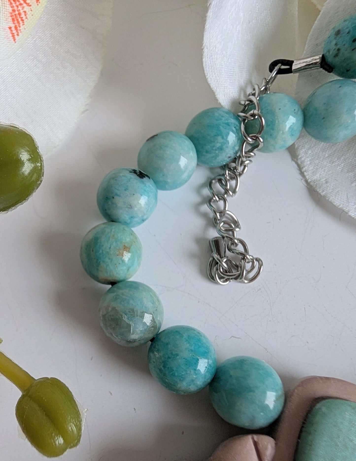 Ethnic necklace - Mayan inspiration - Amazonite and polymer clay - Approximately 33 cm long - Adjustable