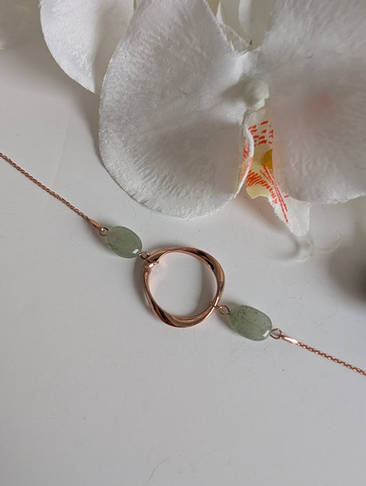 Green and rose gold ethnic bracelet - Aventurine, brass and 925 silver - Approximately  19 cm long - Hypoallergenic