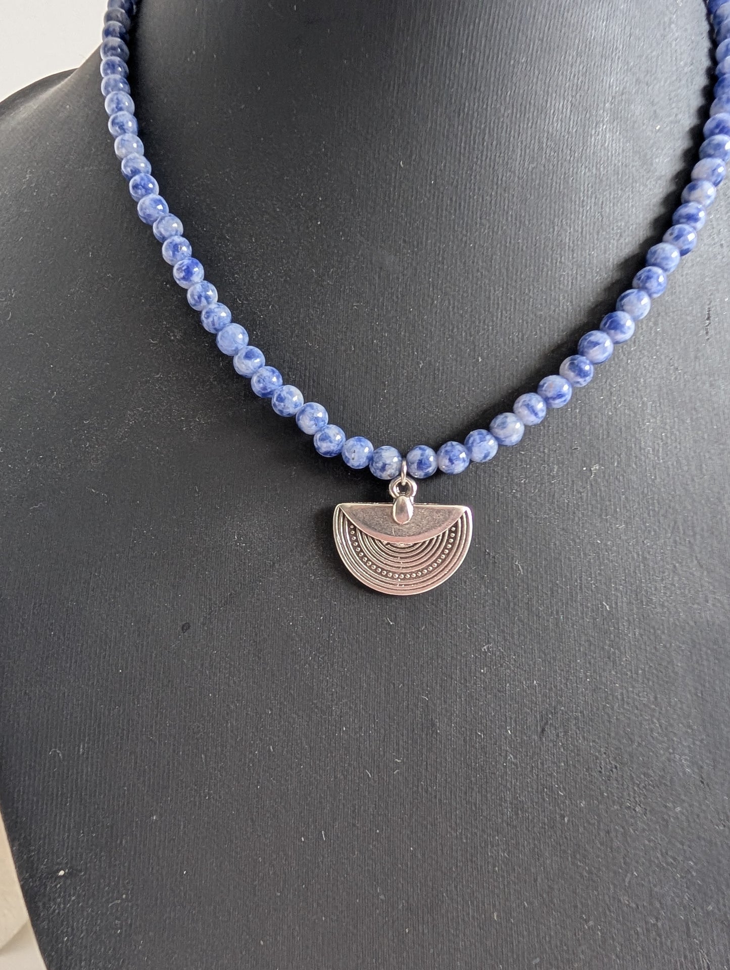 Necklace "Aya" | 4mm Sodalite Necklace with Ethnic Zamac Pendant | Boho Choker Necklace | Hypoallergenic Women's Jewelry