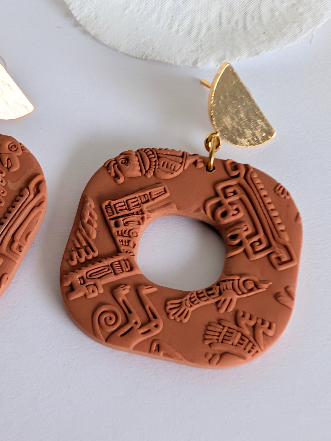 Pre-Columbian Inspired Earrings "Itotia" – Terracotta Polymer Clay – Ethnic Jewelry – Mayan & Aztec Motifs – Handmade