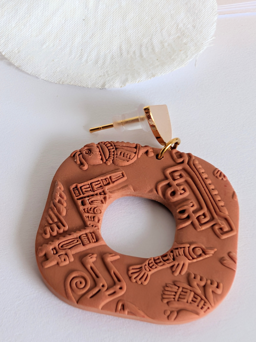 Pre-Columbian Inspired Earrings "Itotia" – Terracotta Polymer Clay – Ethnic Jewelry – Mayan & Aztec Motifs – Handmade