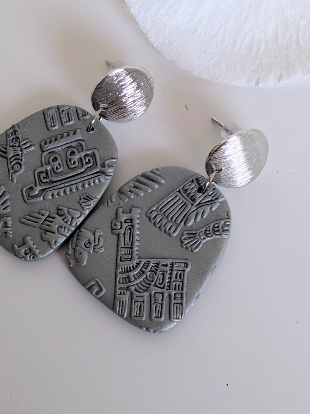 Pre-Columbian Relief Polymer Clay Earrings | Gold or Silver Boho Statement Earrings | Hypoallergenic