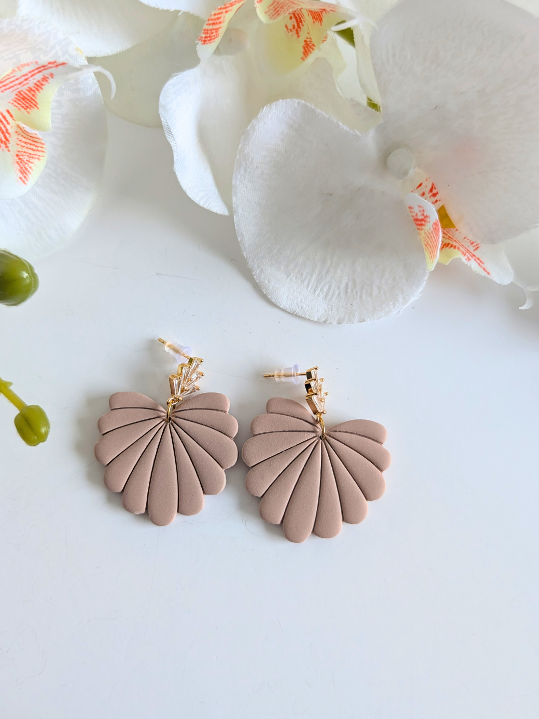 Dangle Earrings "Frida" - Handmade - Art Deco - Mexican Ethnic - Polymer Clay - Gold-plated brass studs, silver and zircon - Rosewood