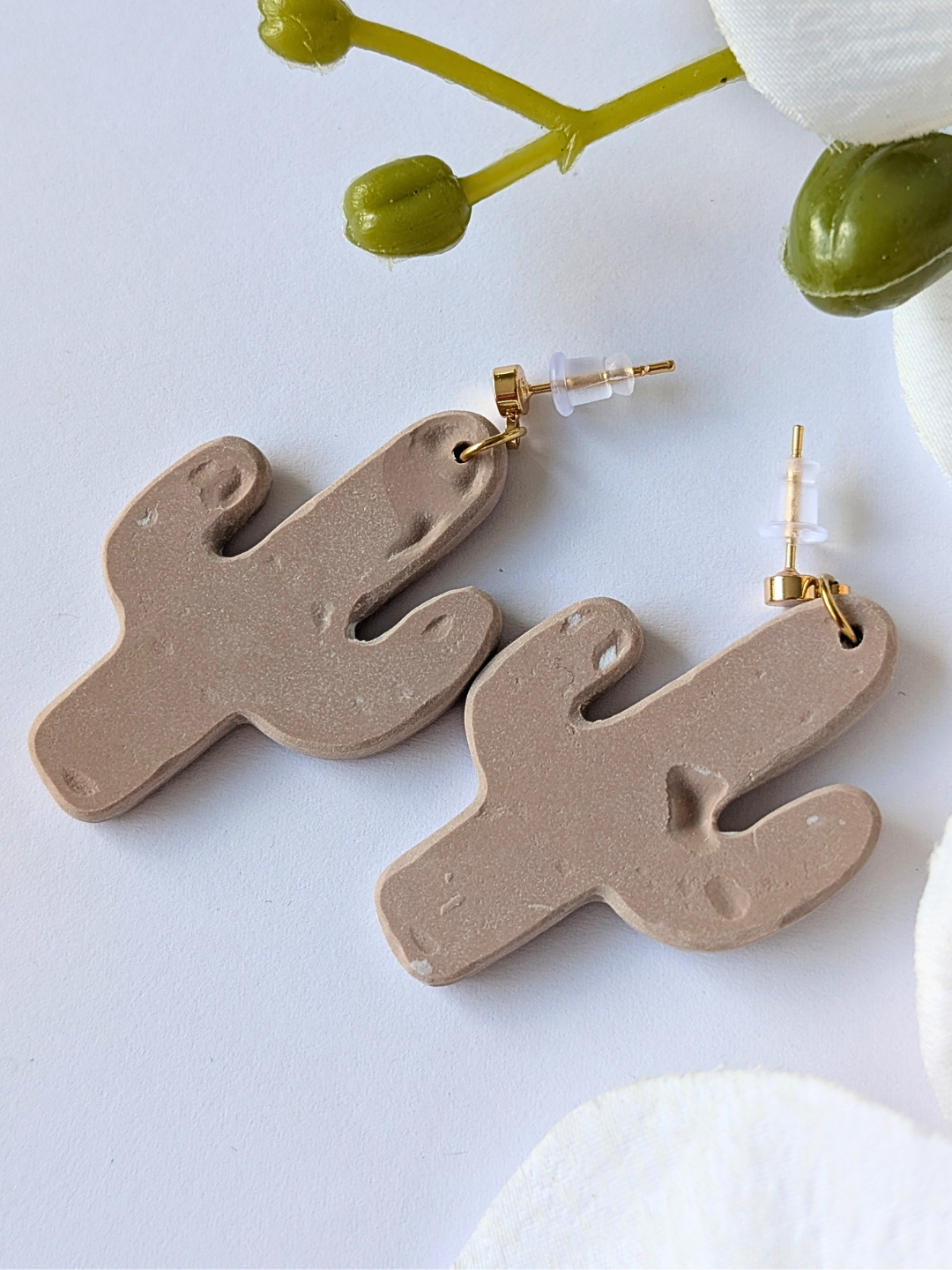Cactus Dangle Earrings "Talavera" – Polymer Clay, Brass & Surgical Steel –Gold plated -  Terracotta or rosewood