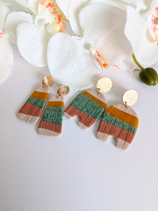 "Yaretzi" Boho Earrings – Wood Effect Polymer Clay – Handmade Graphic Earrings – Contemporary Ethnic Jewelry