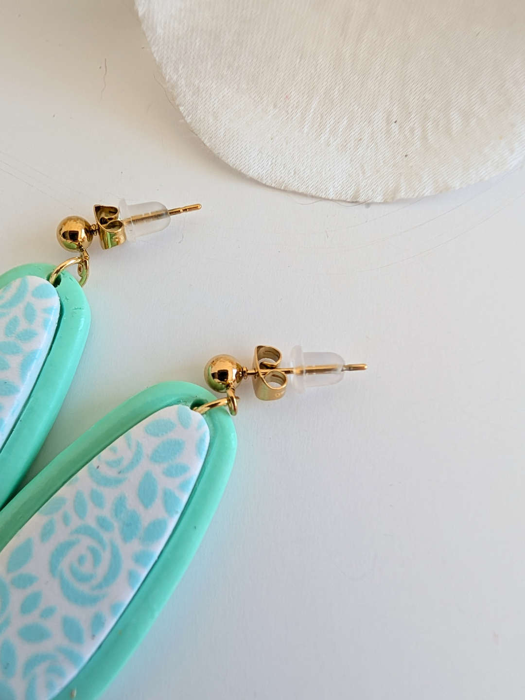 Earrings “Xochipilli” – Polymer Clay & Stainless Steel – Green – 2 Models Available – Drops or Long Dangles