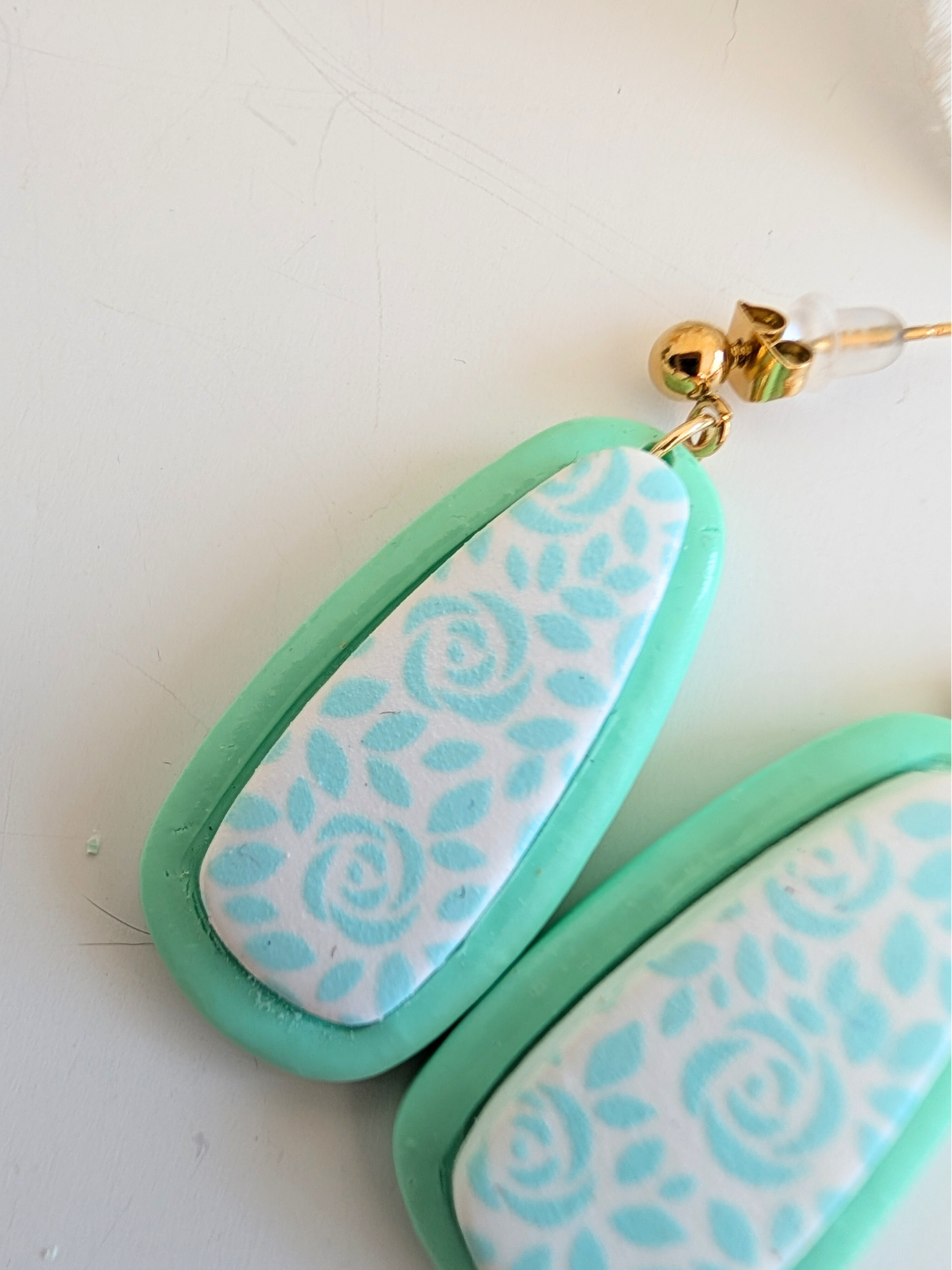 Earrings “Xochipilli” – Polymer Clay & Stainless Steel – Green – 2 Models Available – Drops or Long Dangles