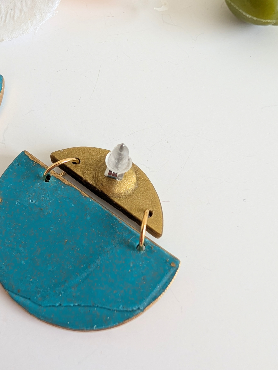 Ethnic Earrings 'Nayeli - Teal & Gold - Tribal Chic Polymer Clay Statement Earrings - Handmade