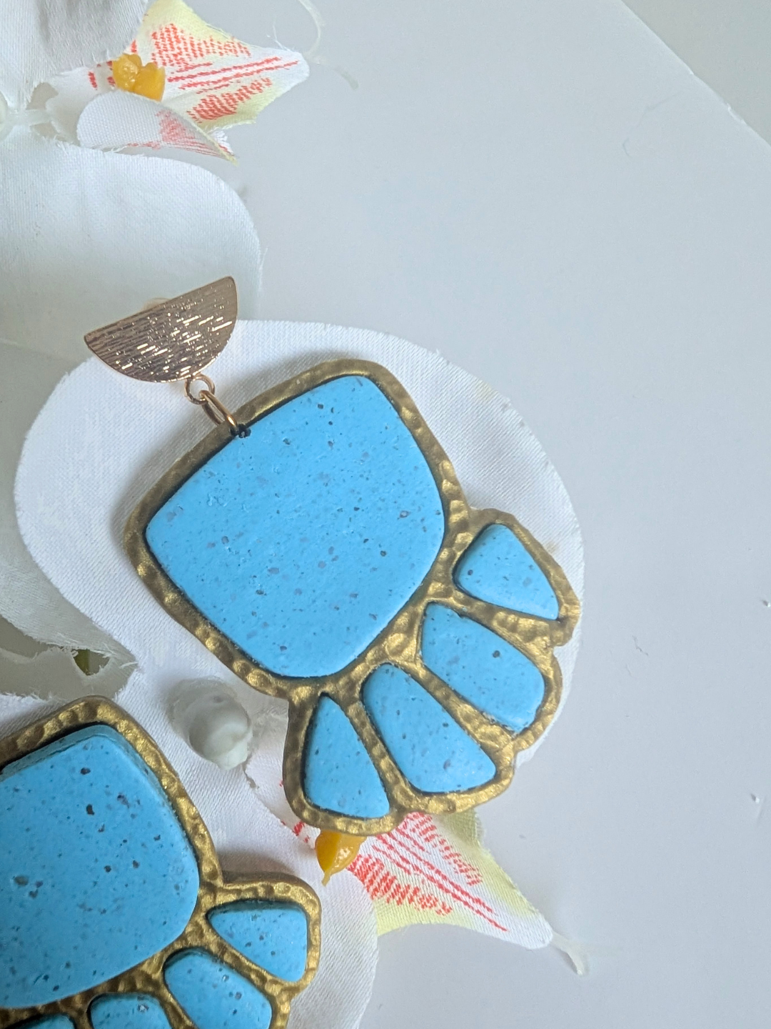 Turquoise & Gold Earrings "Gaïa" | Polymer Clay Stone Effect Jewelry, Contemporary Boho Handmade Earrings