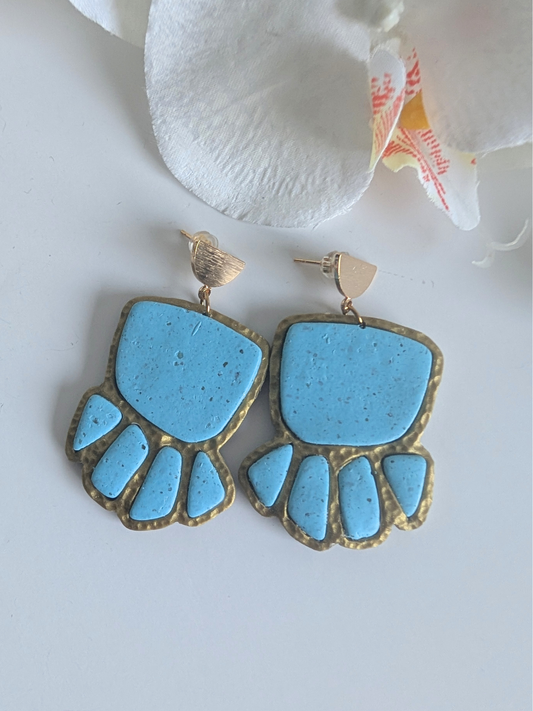 Turquoise & Gold Earrings "Gaïa" | Polymer Clay Stone Effect Jewelry, Contemporary Boho Handmade Earrings