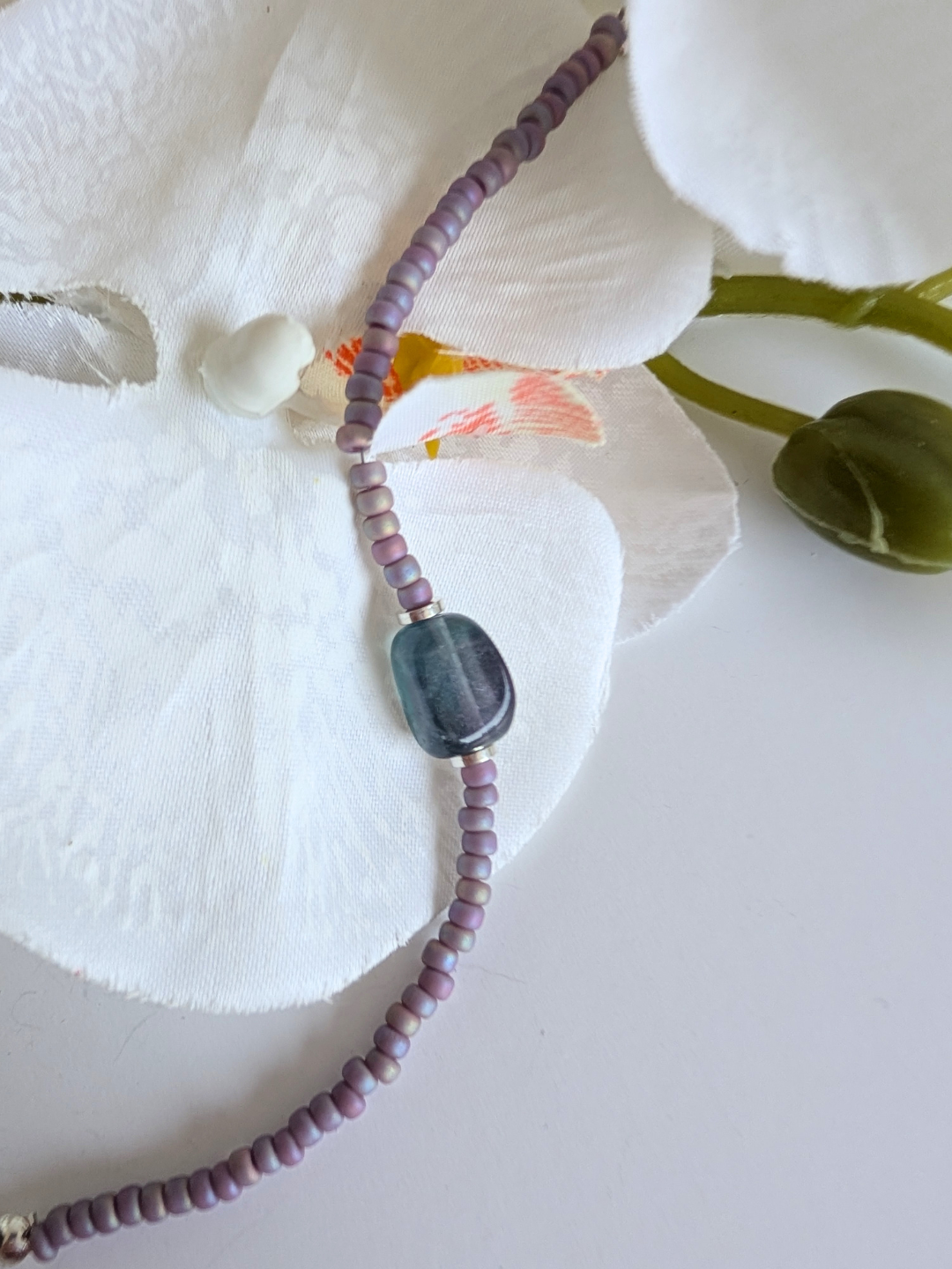 Ethnic Bracelet “Luz” – Fluorite & Miyuki Beads – Stainless Steel and Brass – Approx. 15.5 cm Wrist Size – Hypoallergenic