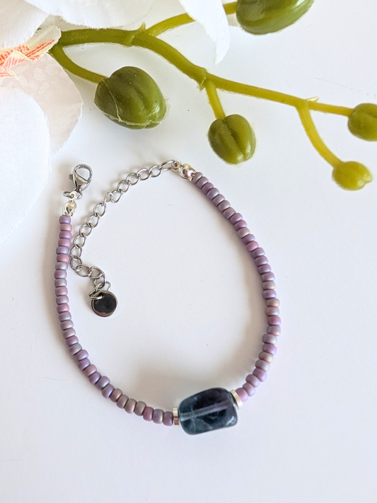 Ethnic Bracelet “Luz” – Fluorite & Miyuki Beads – Stainless Steel and Brass – Approx. 15.5 cm Wrist Size – Hypoallergenic
