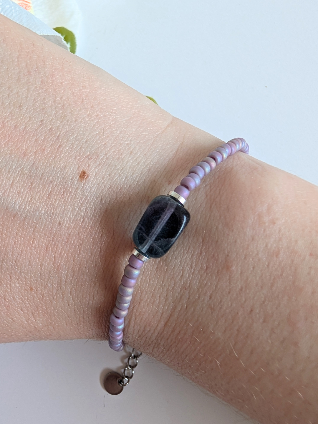 Ethnic Bracelet “Luz” – Fluorite & Miyuki Beads – Stainless Steel and Brass – Approx. 15.5 cm Wrist Size – Hypoallergenic