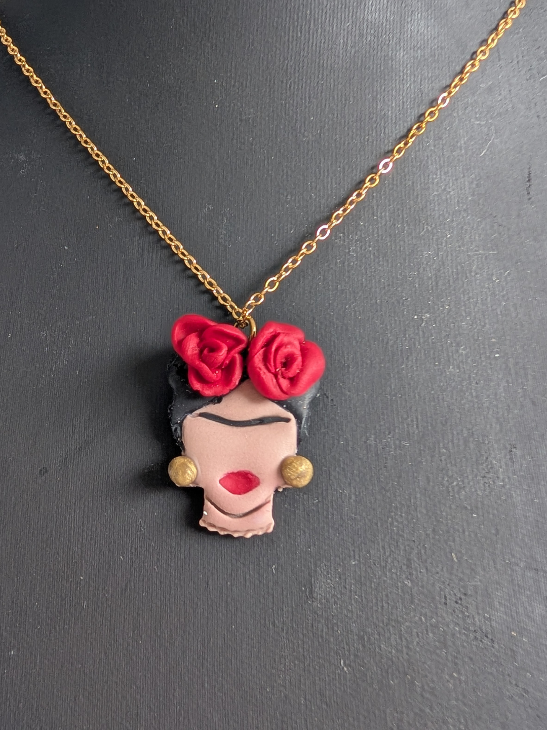 Handmade Iconic Painter Necklace – Polymer Clay & Surgical Steel – Mexican Artistic Jewelry – Approx. 40 cm Neck Length