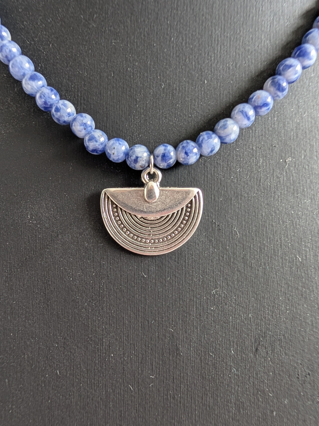 Necklace "Aya" | 4mm Sodalite Necklace with Ethnic Zamac Pendant | Boho Choker Necklace | Hypoallergenic Women's Jewelry