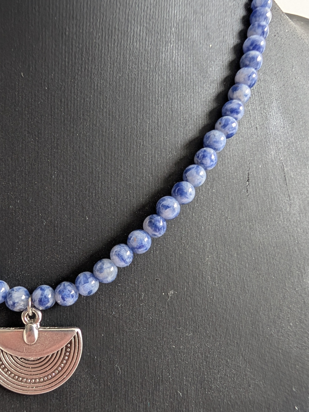 Necklace "Aya" | 4mm Sodalite Necklace with Ethnic Zamac Pendant | Boho Choker Necklace | Hypoallergenic Women's Jewelry