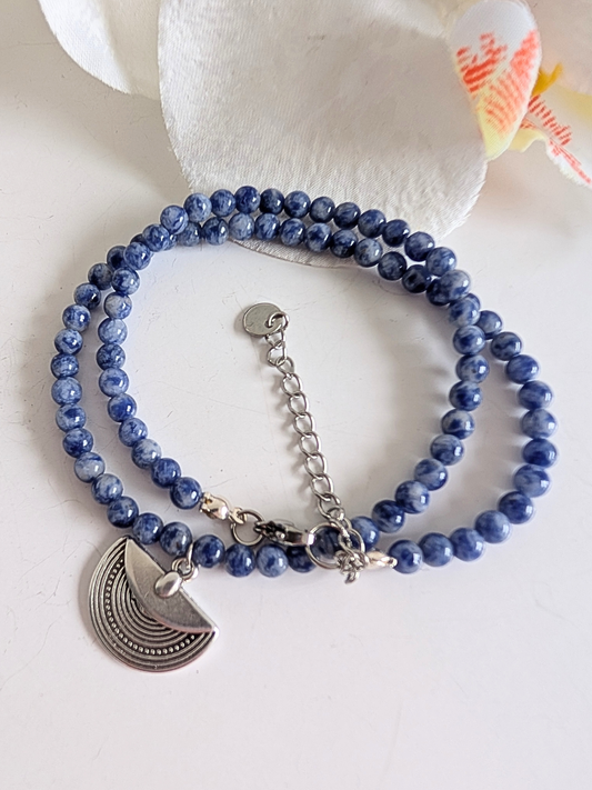 Necklace "Aya" | 4mm Sodalite Necklace with Ethnic Zamac Pendant | Boho Choker Necklace | Hypoallergenic Women's Jewelry