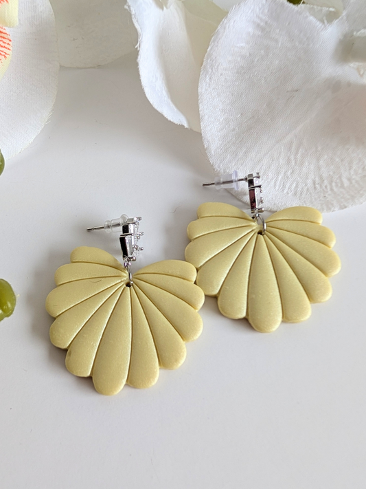 Dangle Earrings "Frida" - Handmade - Art Deco - Mexican Ethnic - Polymer Clay - Rhodium-plated brass studs, silver and zircon - Yellow