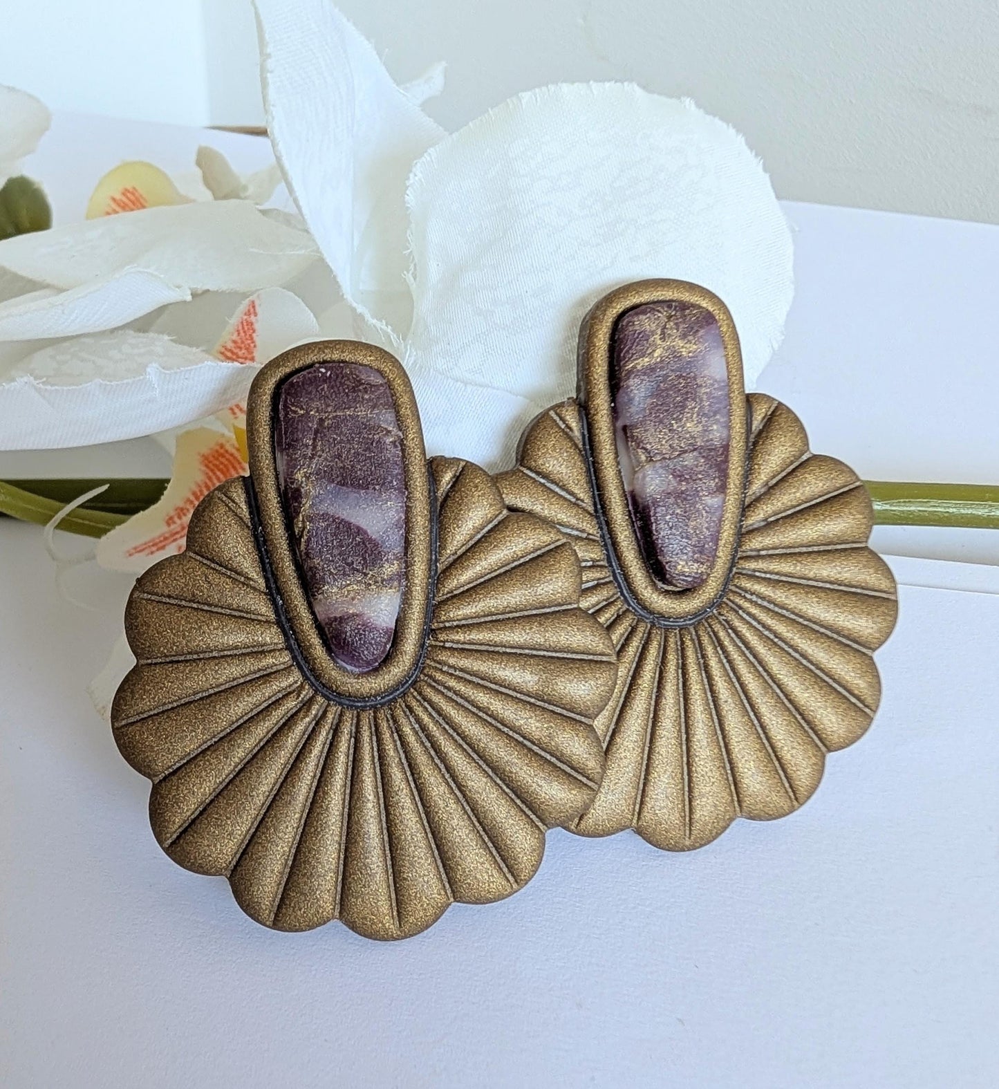 Statement ethnic earrings - Polymer clay and stainless steel - Handmade - Pre-Columbian inspiration - Hypoallergenic