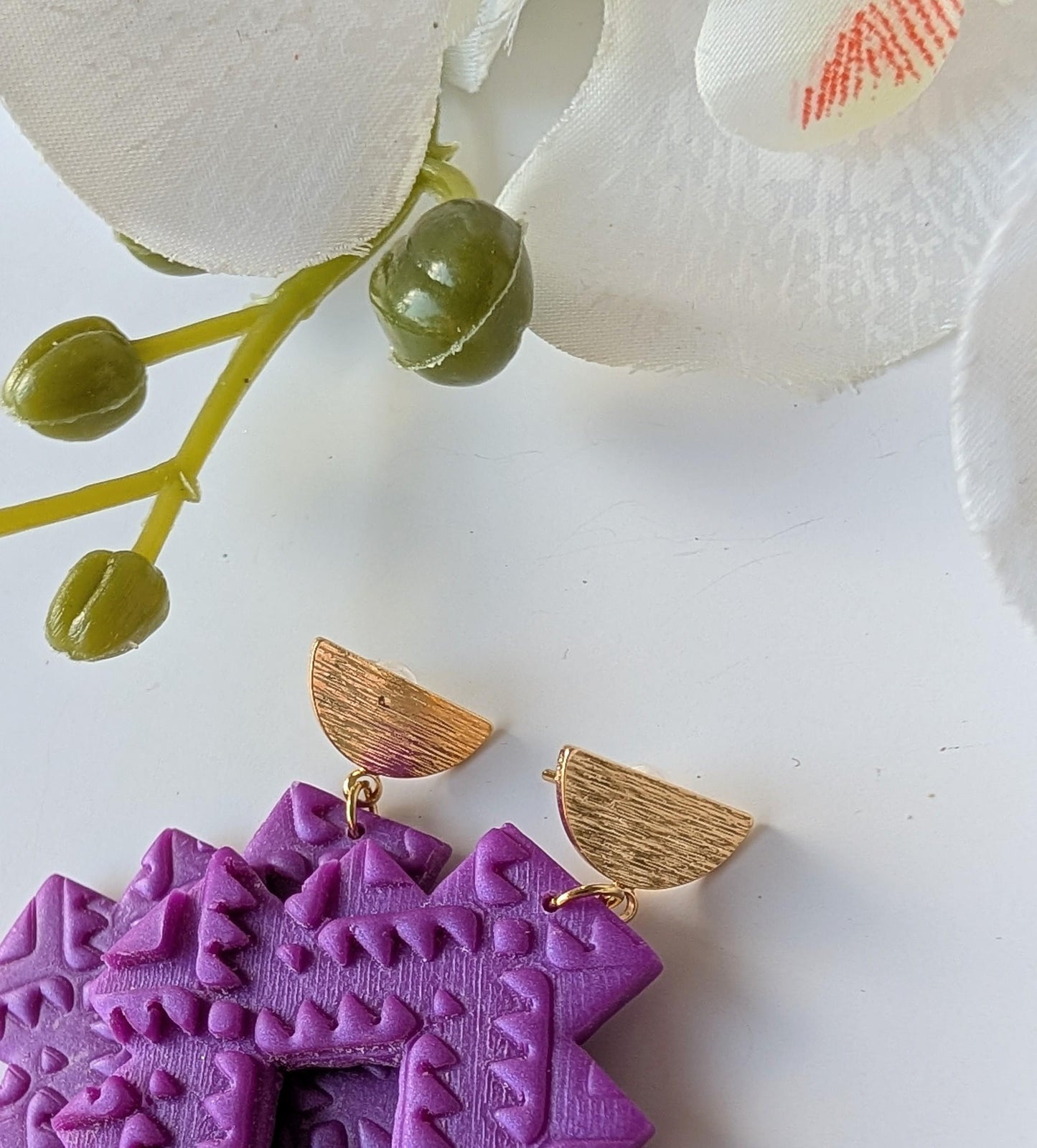 Aztec dangle earrings - Pre-Columbian style - Handmade - Polymer clay, stainless steel and brass