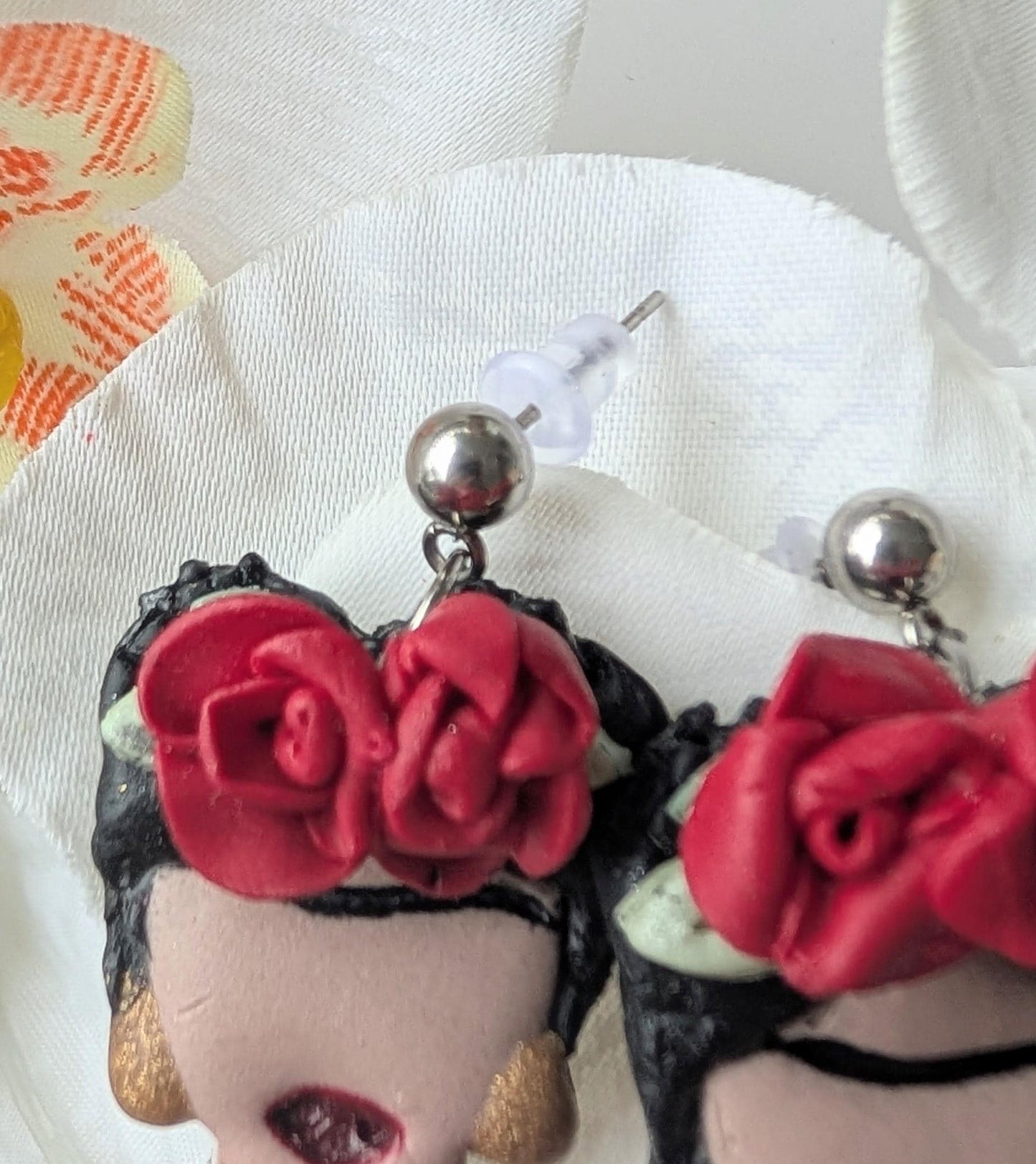 Mexican painter Polymer Clay Earrings – Handmade Artisan Earrings - Polymer clay & Hypoallergenic Stainless Steel – Inspired by Frida Kahlo