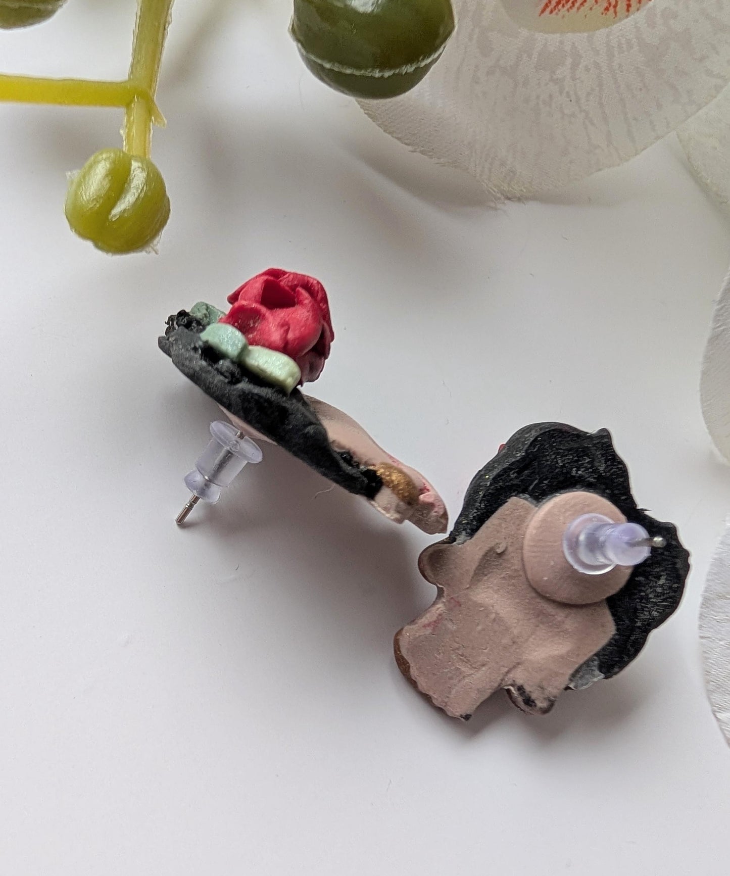 Mexican painter Polymer Clay Earrings – Handmade Artisan Earrings - Polymer clay & Hypoallergenic Stainless Steel – Inspired by Frida Kahlo