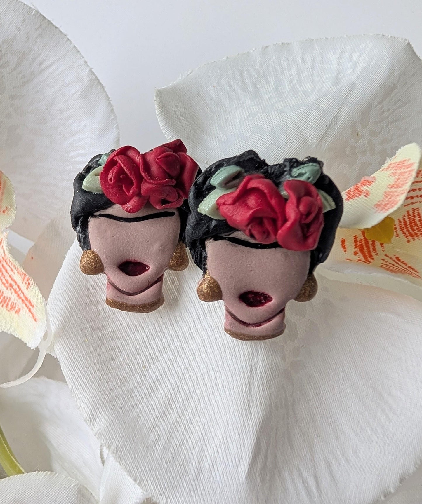 Mexican painter Polymer Clay Earrings – Handmade Artisan Earrings - Polymer clay & Hypoallergenic Stainless Steel – Inspired by Frida Kahlo