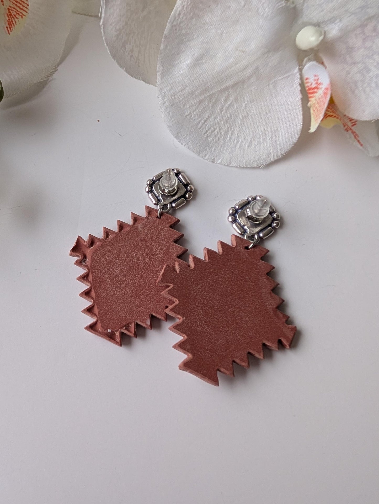 Statement drop earrings - Aztec style - Polymer clay and zamac - Lead, nickel and cadmium-free - Sienna