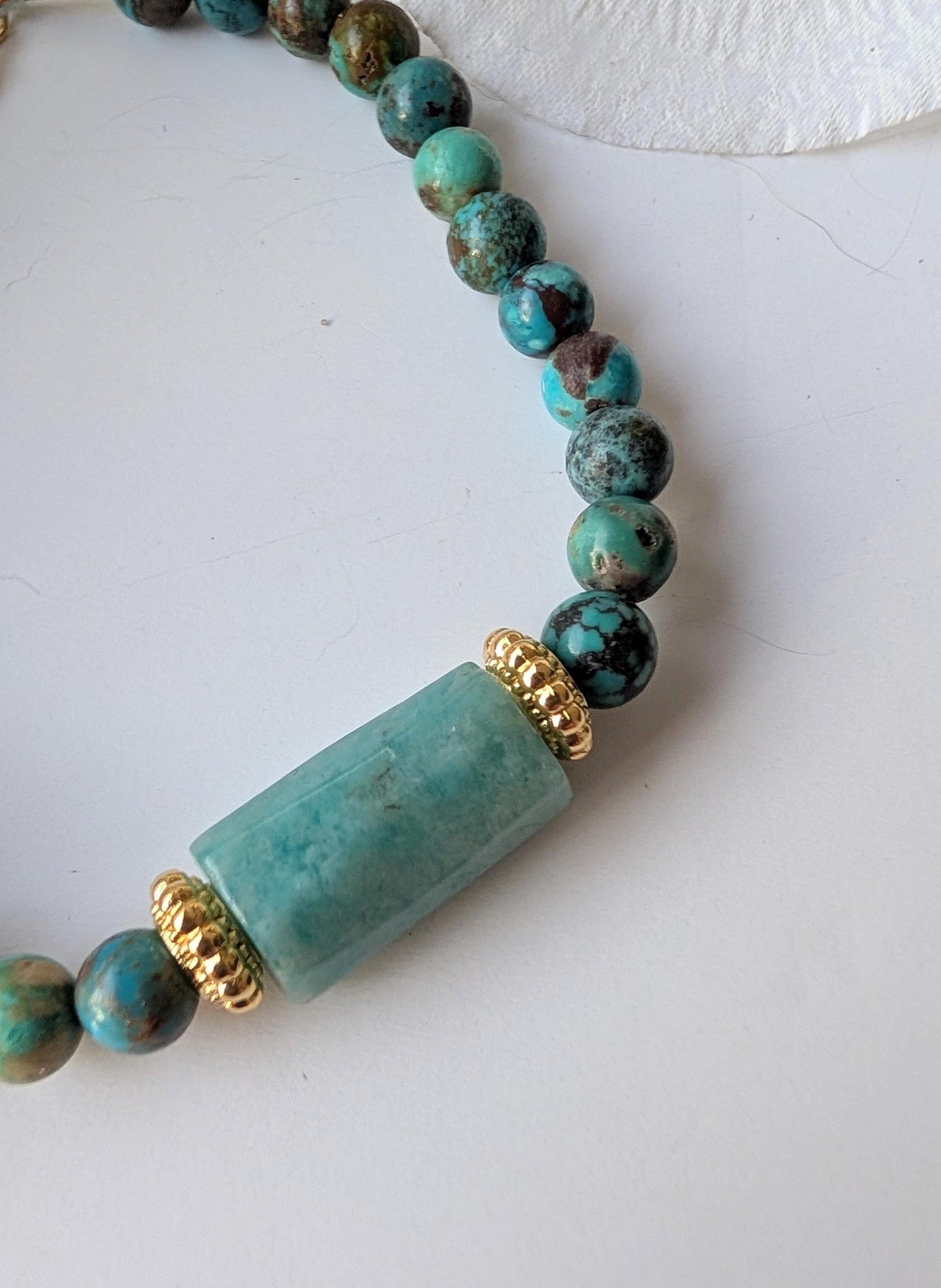 Ethnic bracelet – African turquoise & amazonite – Stainless steel and zamak – Approx. 17.5 cm wrist circumference – Hypoallergenic