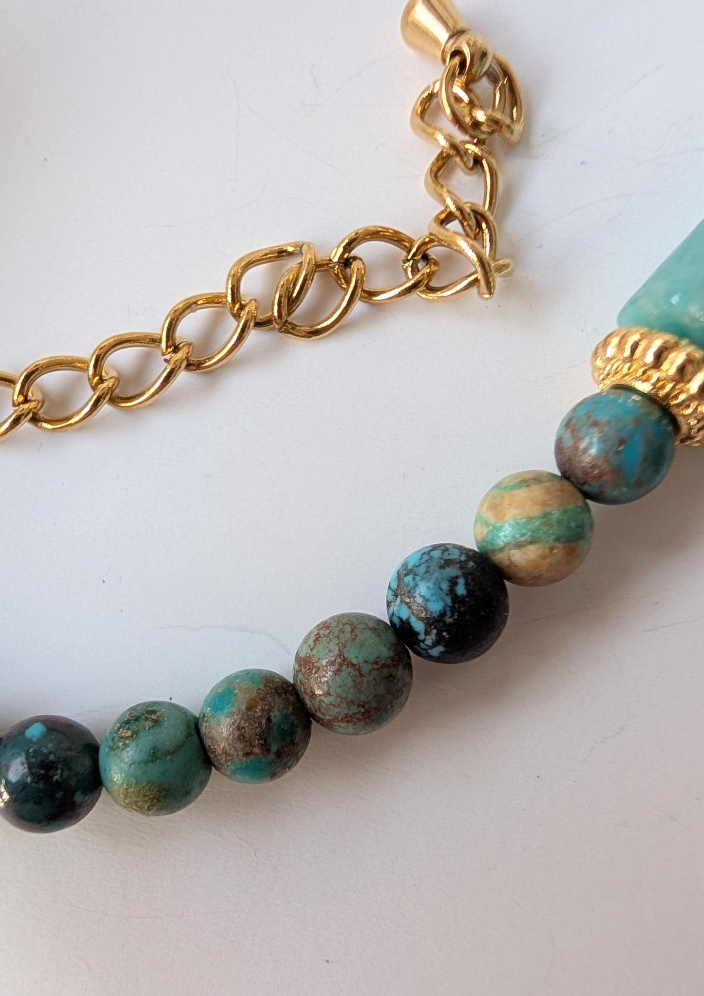 Ethnic bracelet – African turquoise & amazonite – Stainless steel and zamak – Approx. 17.5 cm wrist circumference – Hypoallergenic