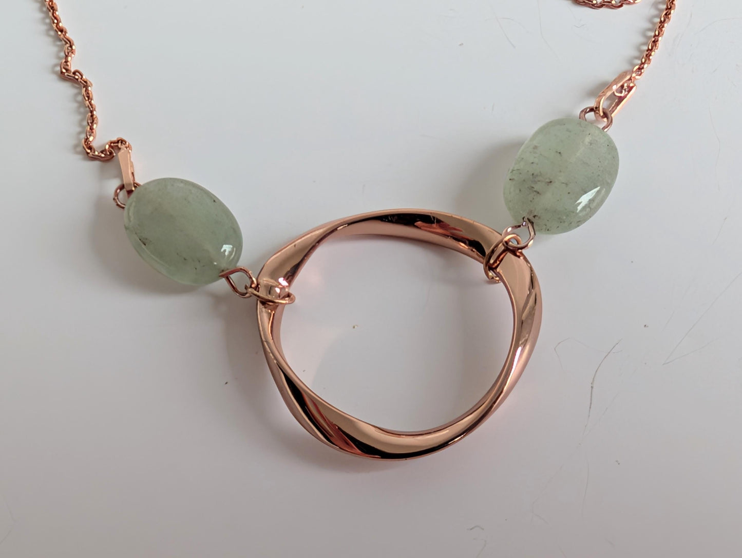 Green and rose gold ethnic bracelet - Aventurine, brass and 925 silver - Approximately  19 cm long - Hypoallergenic