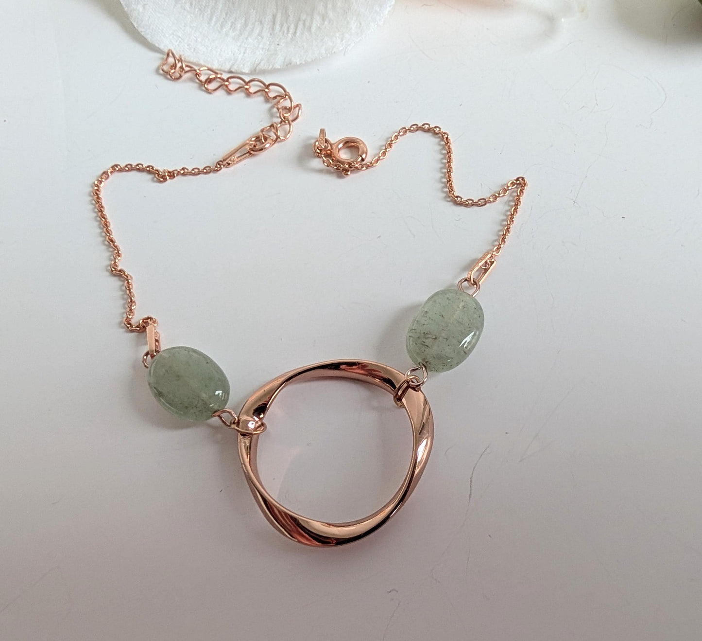 Green and rose gold ethnic bracelet - Aventurine, brass and 925 silver - Approximately  19 cm long - Hypoallergenic