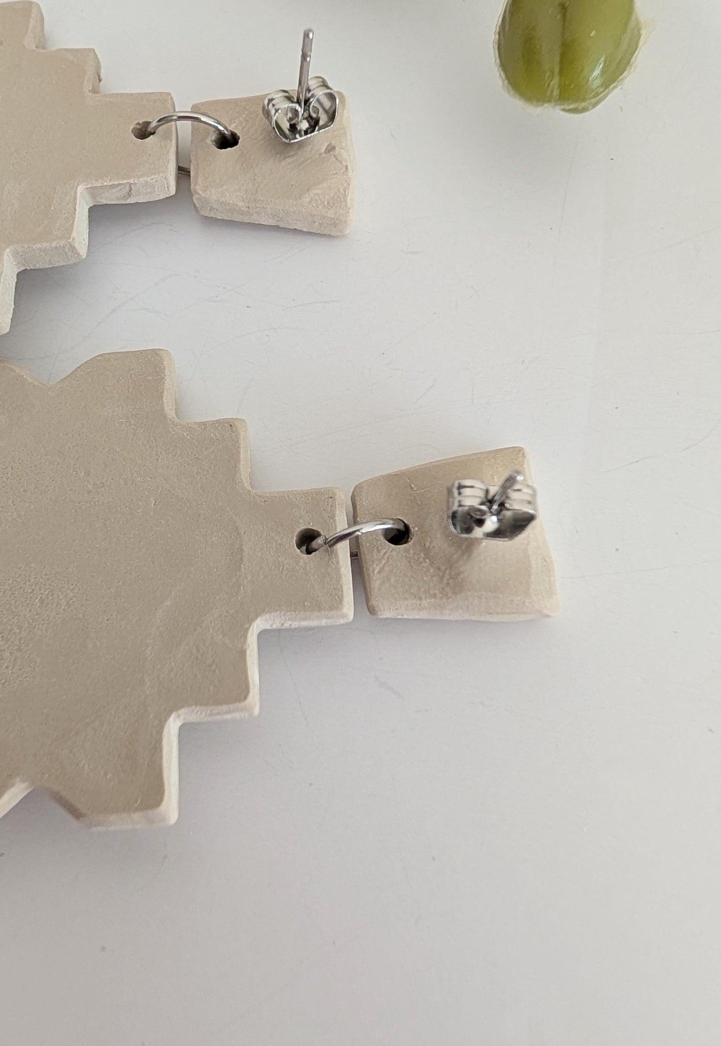 Ethnic cross earrings - Polymer clay & stainless steel - Sand and blue